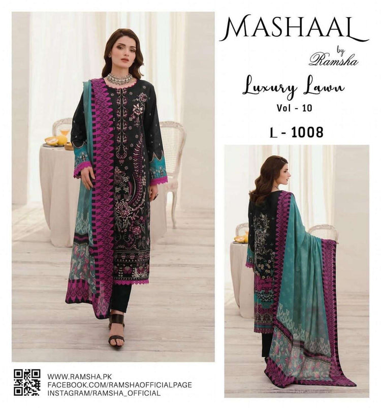 MASHAAL BY RAMSHA LUXURY LAWN-3PC | L-1008