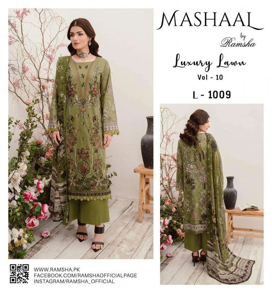 MASHAAL BY RAMSHA LUXURY LAWN-3PC | L-1009