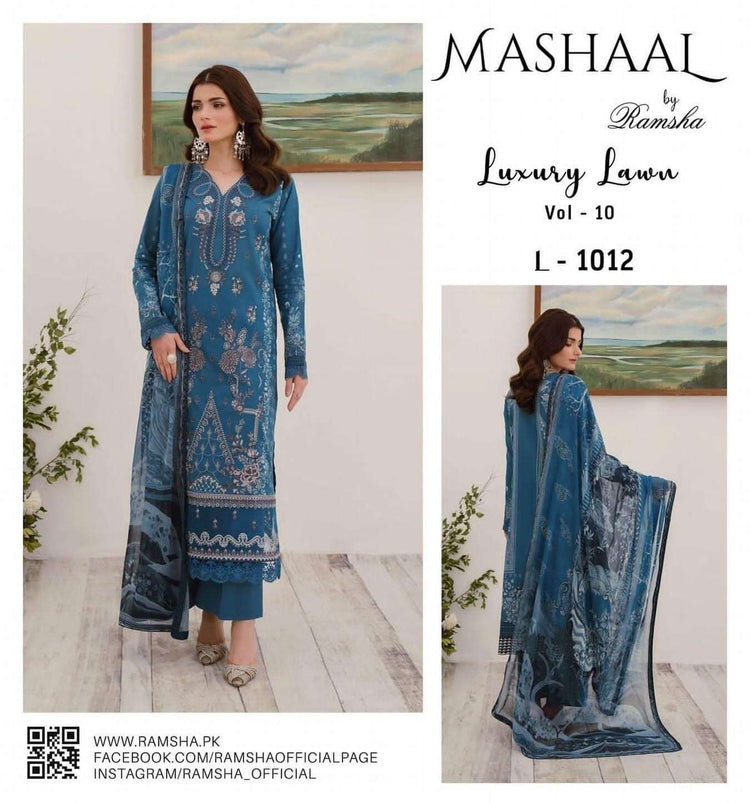 MASHAAL BY RAMSHA LUXURY LAWN-3PC | L-1012