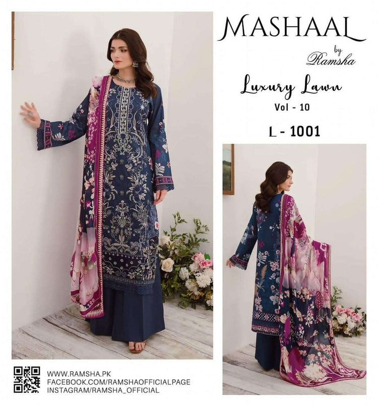 MASHAAL BY RAMSHA LUXURY LAWN-3PC | L-1001