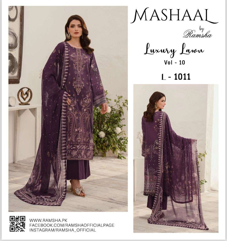 MASHAAL BY RAMSHA LUXURY LAWN-3PC | L-1011