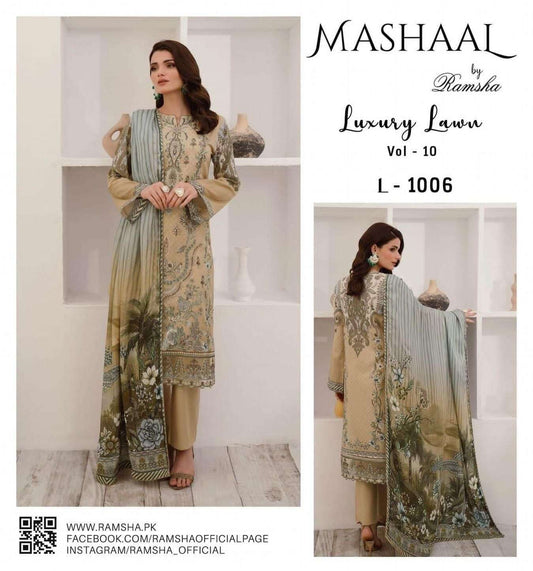 MASHAAL BY RAMSHA LUXURY LAWN-3PC | L-1006