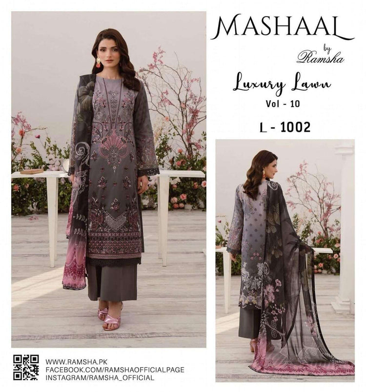 MASHAAL BY RAMSHA LUXURY LAWN-3PC | L-1002