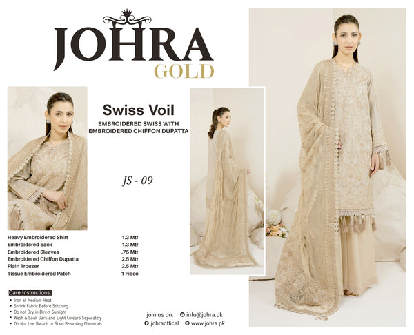 JOHRA GOLD SWISS VOIL UN-STITCHED 3PC | JS-09-GSV
