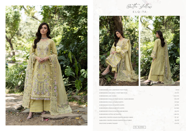 Elaf Luxury Lawn 2026 ELQ-7A BUTTER YELLOW