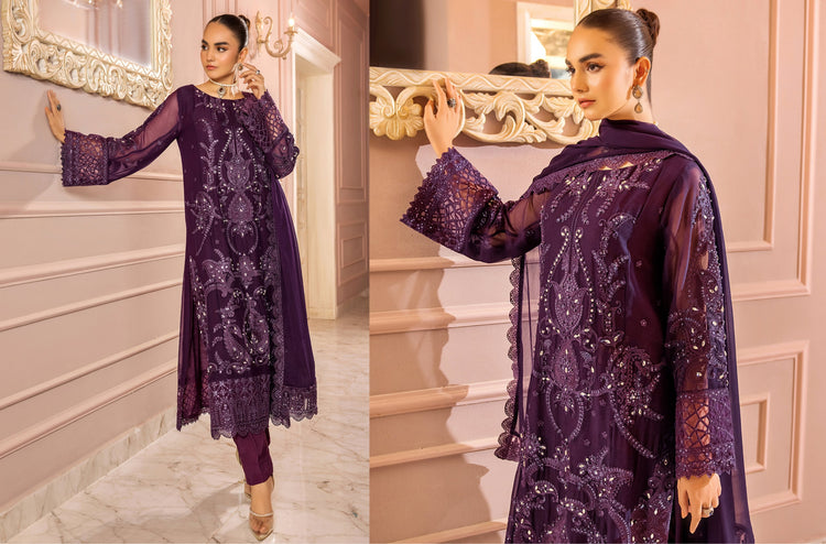 RONAK-E MEHAL BY ZA CLOTHS SEMI STITCHED CHIFFON D-03