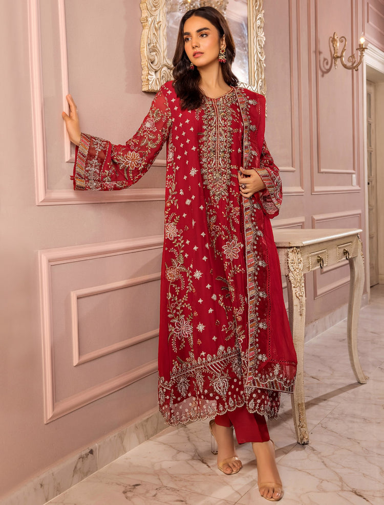 RONAK-E MEHAL BY ZA CLOTHS SEMI STITCHED CHIFFON D-04