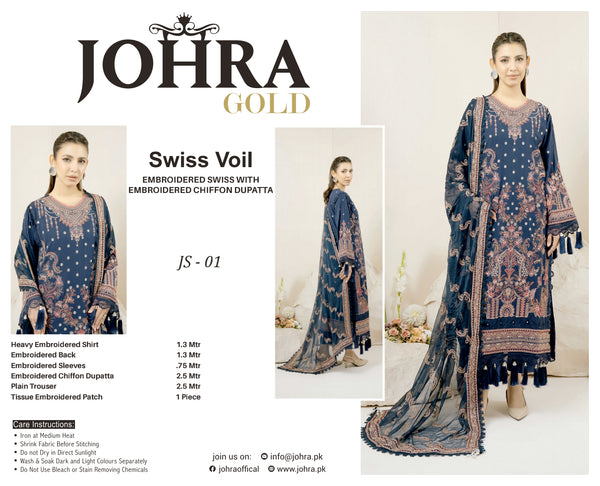 JOHRA GOLD SWISS VOIL UN-STITCHED 3PC | JS-01-GSV