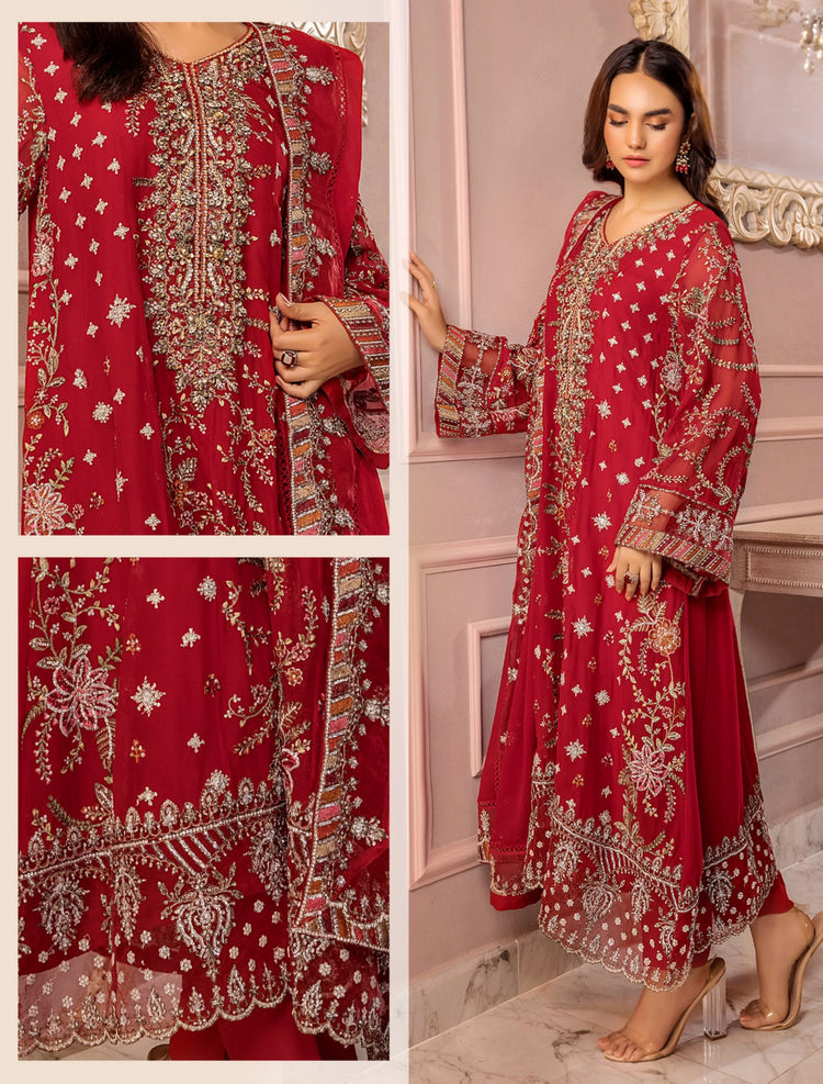 RONAK-E MEHAL BY ZA CLOTHS SEMI STITCHED CHIFFON D-04