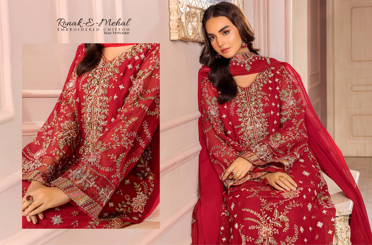 RONAK-E MEHAL BY ZA CLOTHS SEMI STITCHED CHIFFON D-04