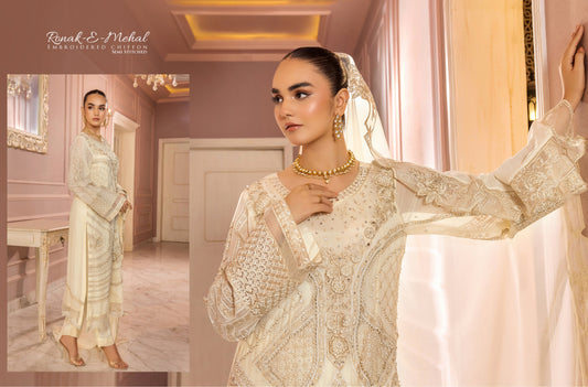 RONAK-E MEHAL BY ZA CLOTHS SEMI STITCHED CHIFFON D-05