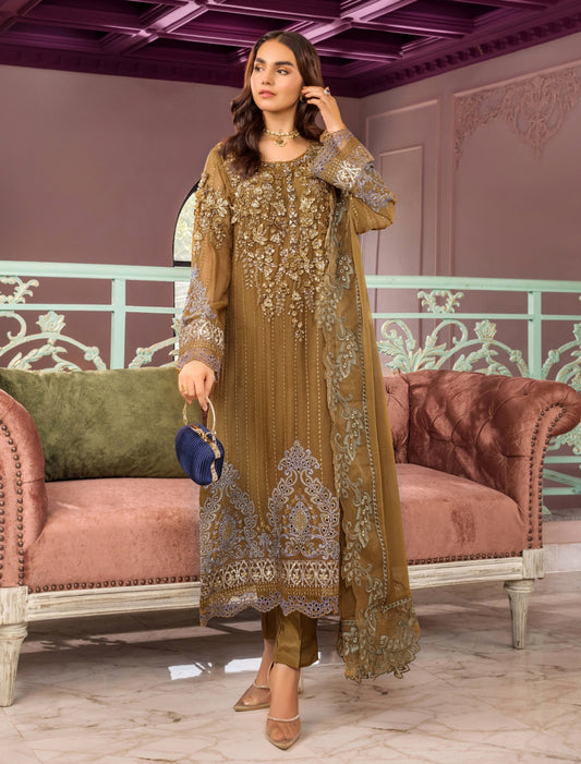 RONAK-E MEHAL BY ZA CLOTHS SEMI STITCHED CHIFFON D-06