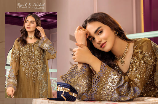 RONAK-E MEHAL BY ZA CLOTHS SEMI STITCHED CHIFFON D-06