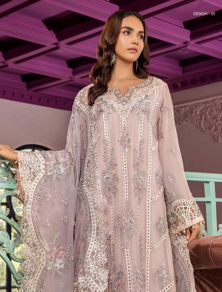 RONAK-E MEHAL BY ZA CLOTHS SEMI STITCHED CHIFFON D-01