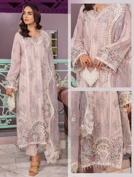 RONAK-E MEHAL BY ZA CLOTHS SEMI STITCHED CHIFFON D-01