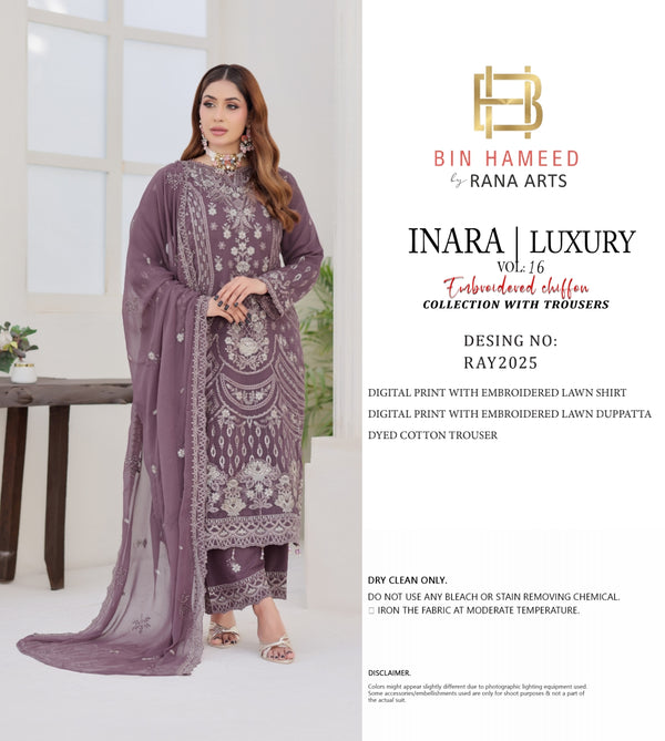 Inara By Bin hameed Semi-Stitched 3pc | RAY-2025