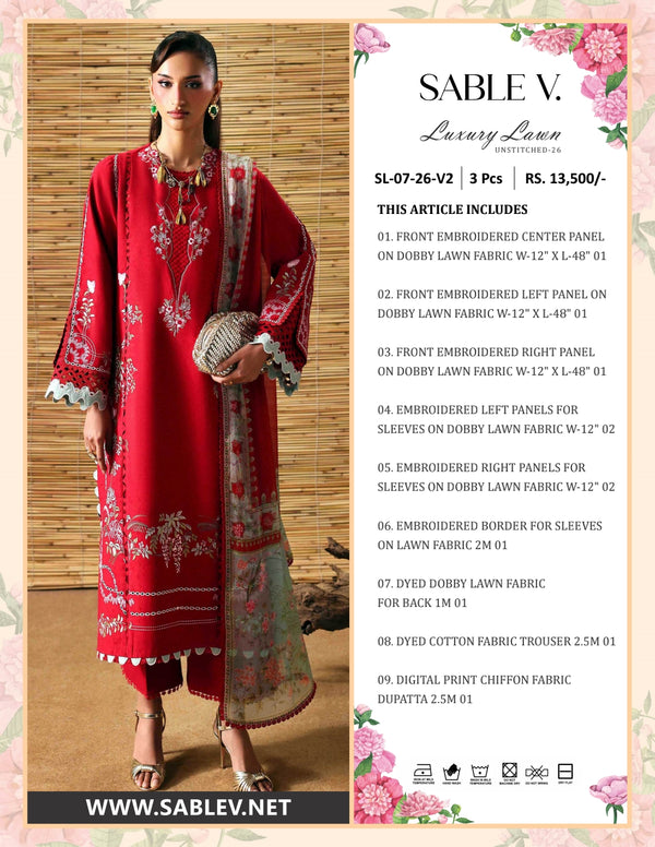 Luxury Lawn 26 V2 By Sable Vogue SL-07-26-V2