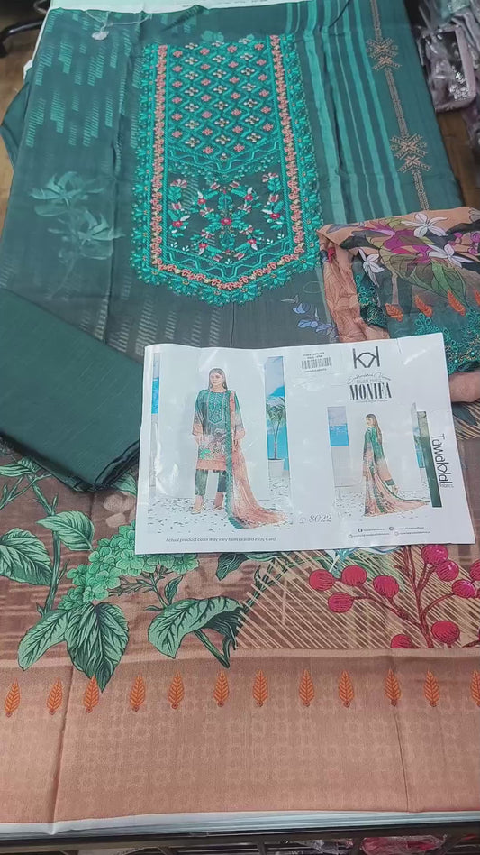 MONIFA LAWN EMBROIDERED BY TAWAKKAL D-8022