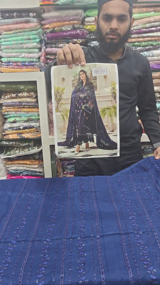 Maria B Embroidered Chiffon Unstitched 3 Piece Suit Navy Blue MBMD20-1901 – Luxury Collection