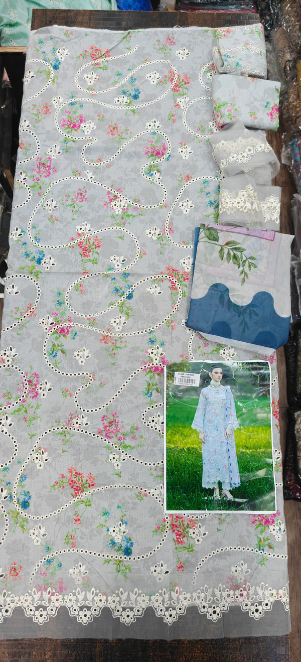 SARDINIA PRINTKARI UN-STITCHED 3PC | Silver Bush