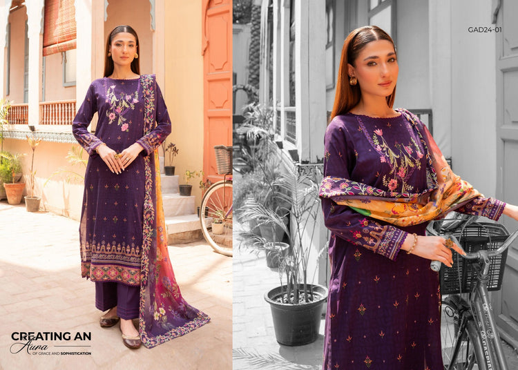 Adaa By Gulljee Printed Embroidered Lawn Collection (GAD2401-A1)
