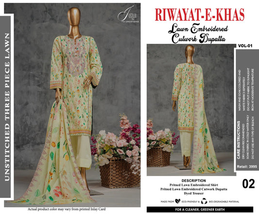 RIWAYAT -E-KHAS BY JUSTJU UN-STITCHED LAWN-DESING VL1-02