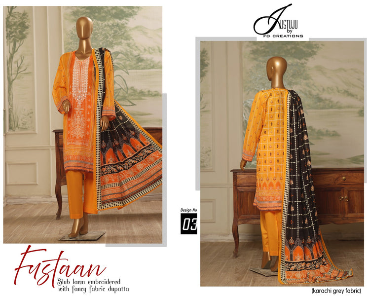 FUSTAAN BY JUSTJU UN-STITCHED LAWN-DESING NO-03