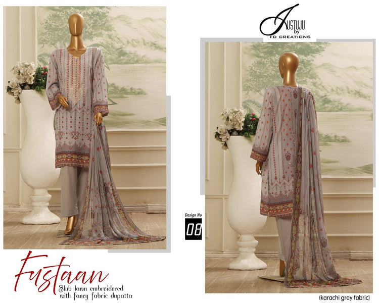 FUSTAAN BY JUSTJU UN-STITCHED LAWN-DESING NO-08