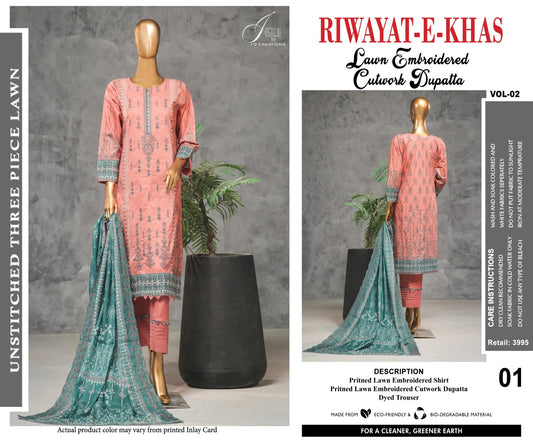 RIWAYAT -E-KHAS BY JUSTJU UN-STITCHED LAWN-DESING VL2-01