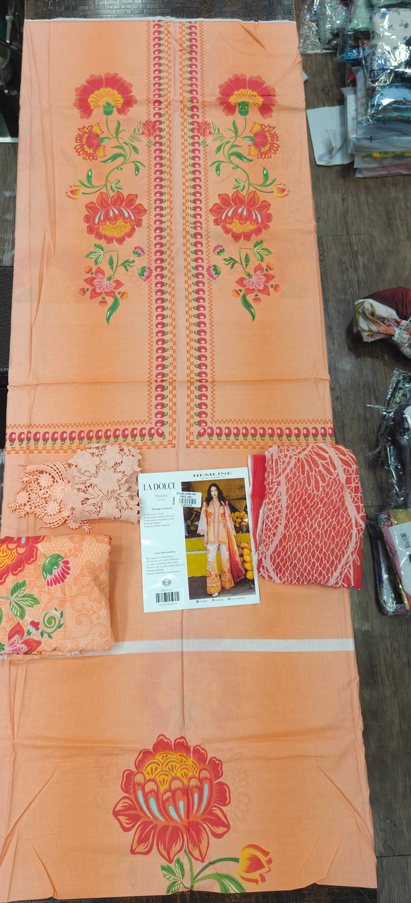 LA DOLCE BY HEMLINE UN-STITCHED 3PC | Noemi