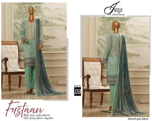 FUSTAAN BY JUSTJU UN-STITCHED LAWN-DESING NO-09