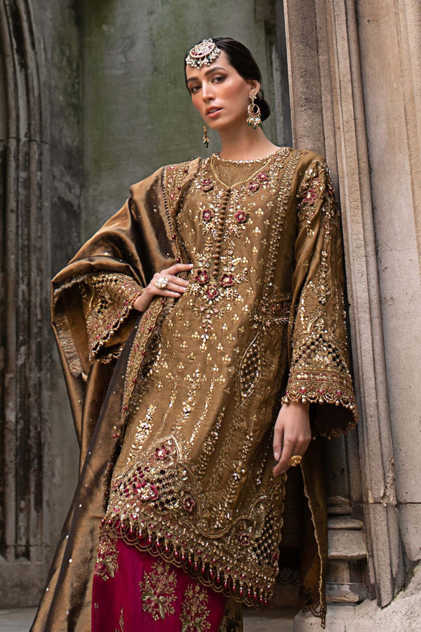 MARIA B SOIREE UNSTITCHED EMBROIDERED| D04 TAMBAKU BROWN