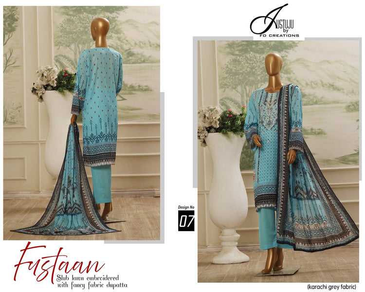 FUSTAAN BY JUSTJU UN-STITCHED LAWN-DESING NO-07