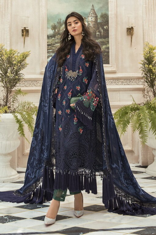 Maria B Embroidered Chiffon Unstitched 3 Piece Suit Navy Blue MBMD20-1901 – Luxury Collection