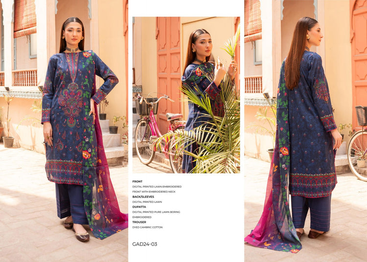 Adaa By Gulljee Printed Embroidered Lawn Collection (GAD2401-A3)