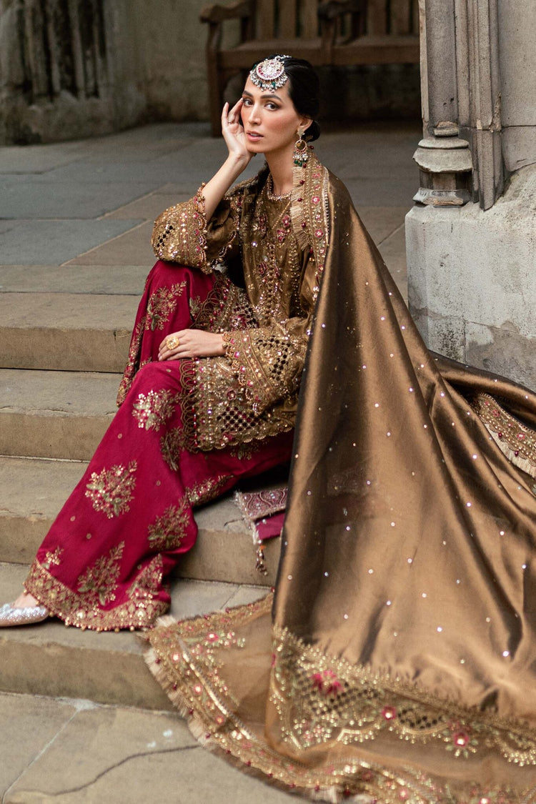 MARIA B SOIREE UNSTITCHED EMBROIDERED| D04 TAMBAKU BROWN