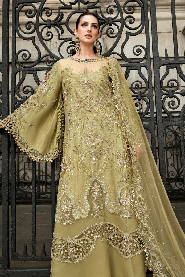 MARIA B SOIREE UNSTITCHED EMBROIDERED| D08 OLIVE GREEN