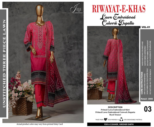 RIWAYAT -E-KHAS BY JUSTJU UN-STITCHED LAWN-DESING VL1-03