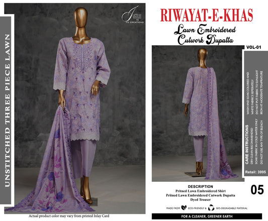 RIWAYAT -E-KHAS BY JUSTJU UN-STITCHED LAWN-DESING VL1-05