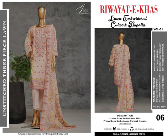 RIWAYAT -E-KHAS BY JUSTJU UN-STITCHED LAWN-DESING VL1-06