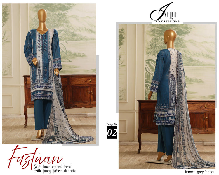 FUSTAAN BY JUSTJU UN-STITCHED LAWN-DESING NO-02