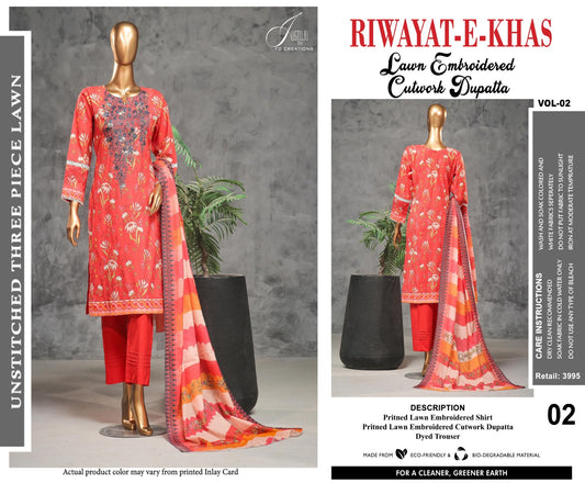 RIWAYAT -E-KHAS BY JUSTJU UN-STITCHED LAWN-DESING VL2-02