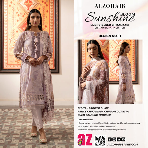 SUNSHINE BLOOM BY ALZOHAIB UN STITCHED 3PC| D-11