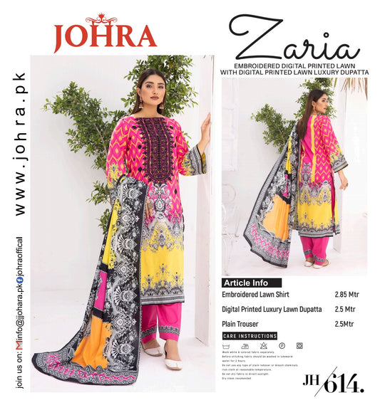 ZARIA LAWN UNSTITCHED BY JOHRA- JH-614