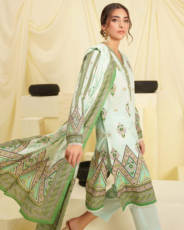 Shirt Dupatta - Mint Green A - Cambric Suit-2pc