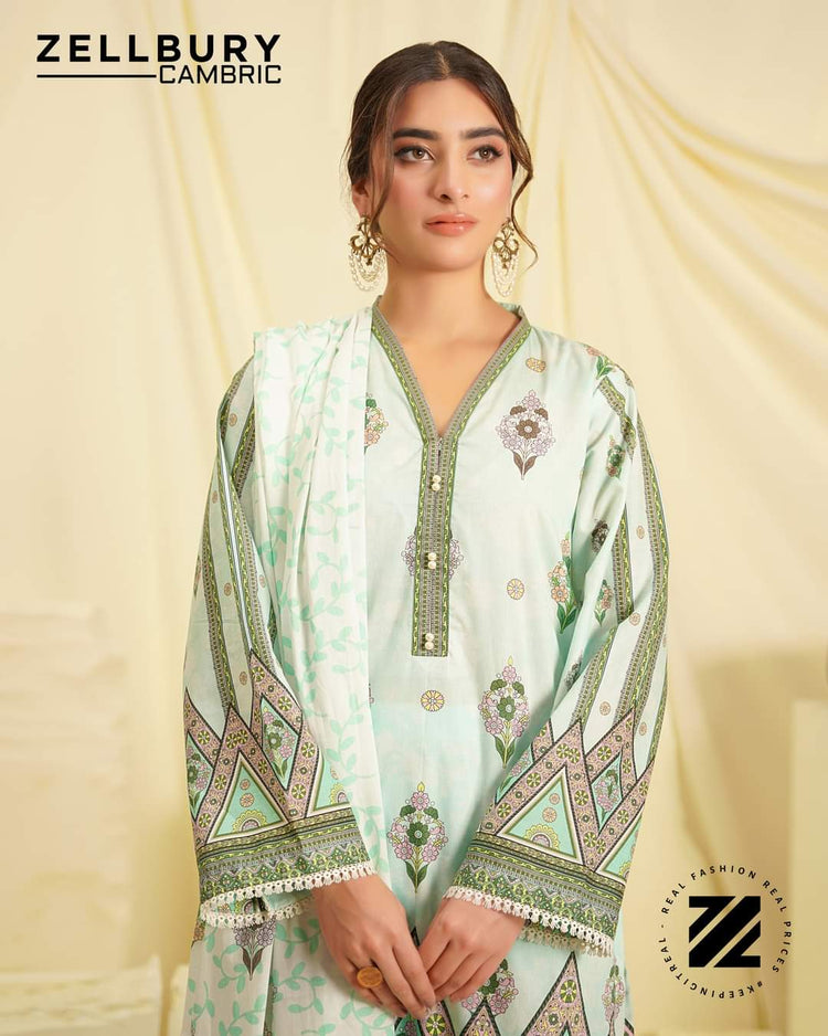 Shirt Dupatta - Mint Green A - Cambric Suit-2pc