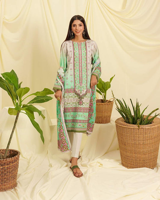 Shirt Shalwar Dupatta - Mint Green B - Cambric Suit-3pc