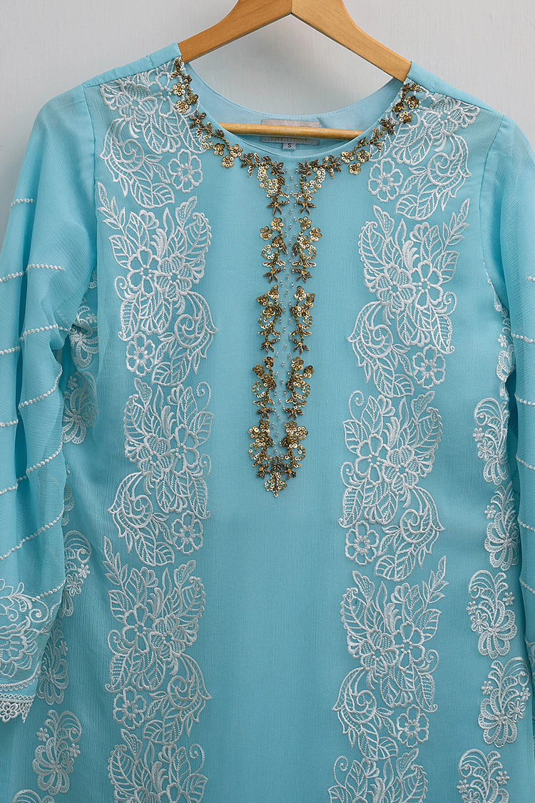 AZURE FLORENTINE STITCHED SHIRT & DUPATTA (2PC) - Ocean Glow