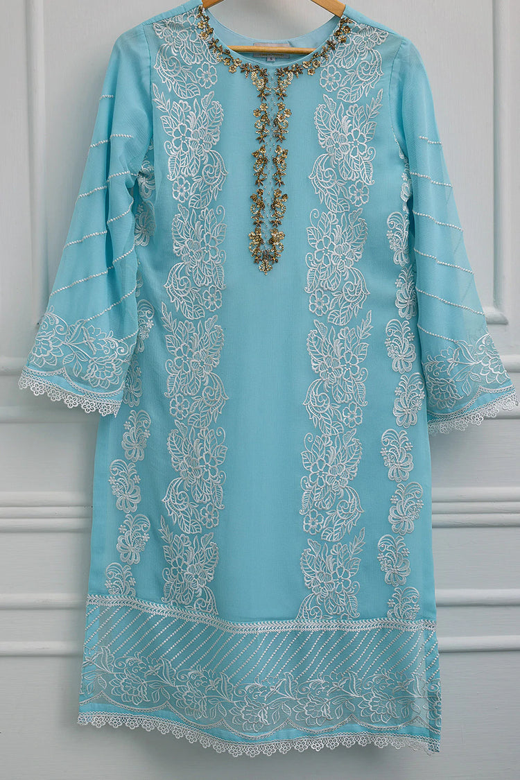 AZURE FLORENTINE STITCHED SHIRT & DUPATTA (2PC) - Ocean Glow