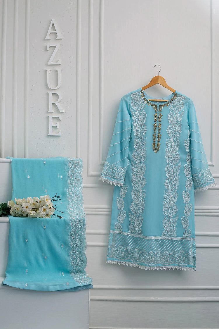 AZURE FLORENTINE STITCHED SHIRT & DUPATTA (2PC) - Ocean Glow